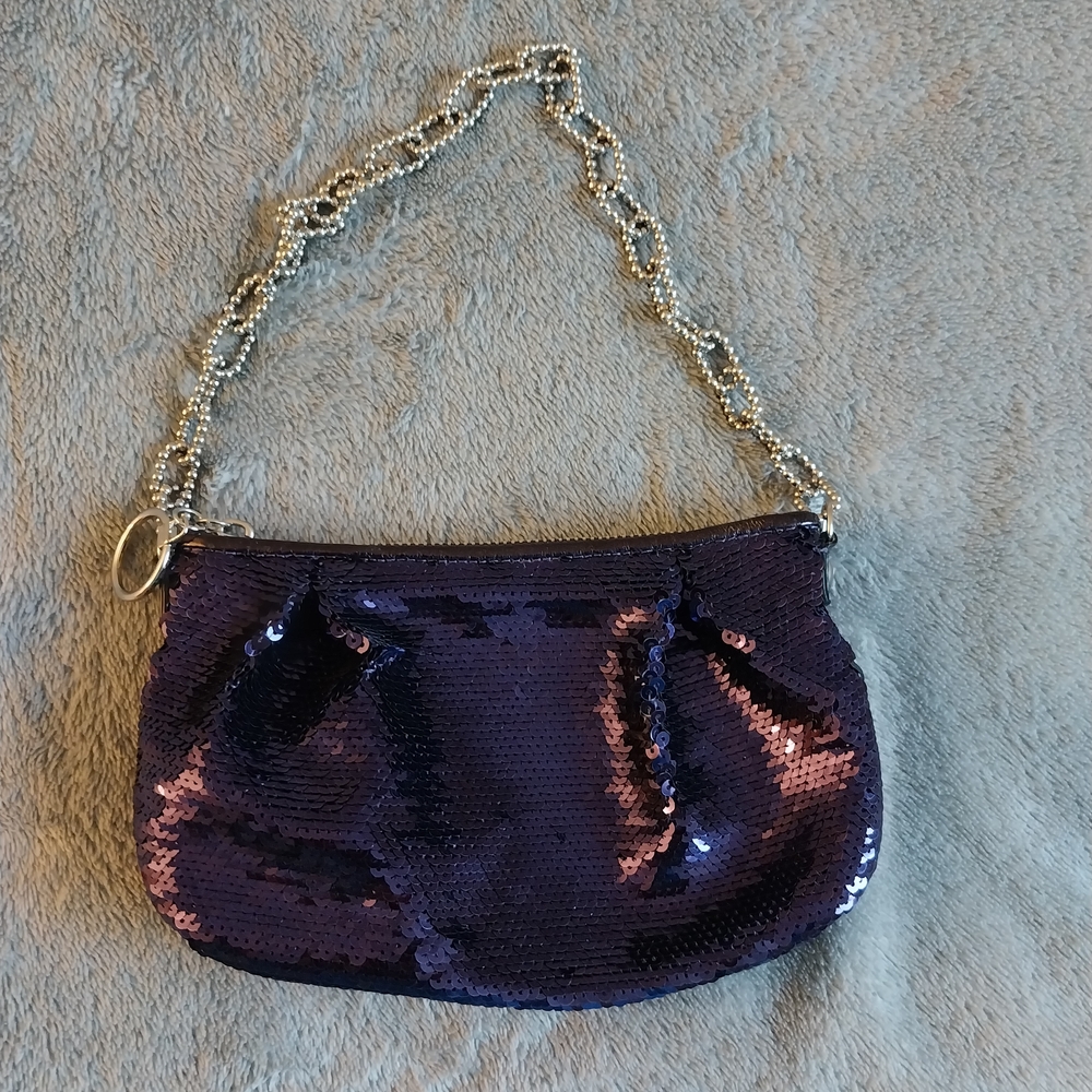 Coach Purple Sequin Wristlet with Chain